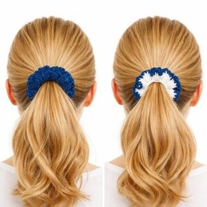 Handmade Textured Crocheted Scrunchies Ponytail Holder Hair Tie Set Of 2 - New